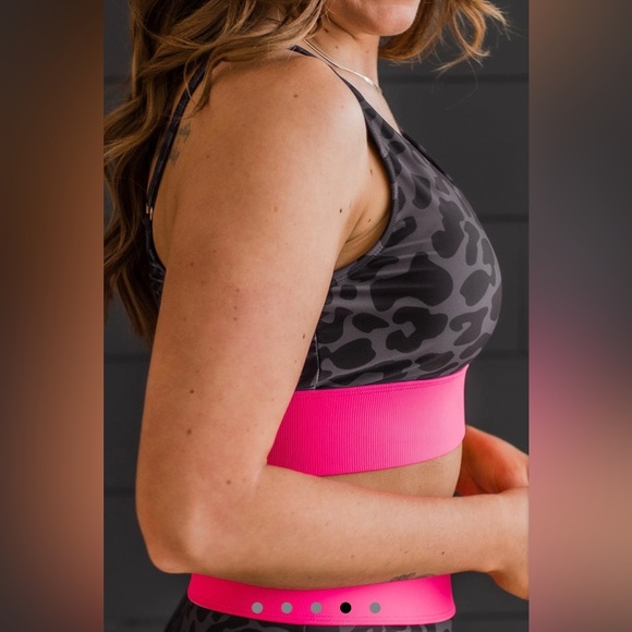 NWOT Mack and Mal Kissed By The Sun Bikini Swim Top Charcoal Leopard & Neon Pink - Picture 5 of 16